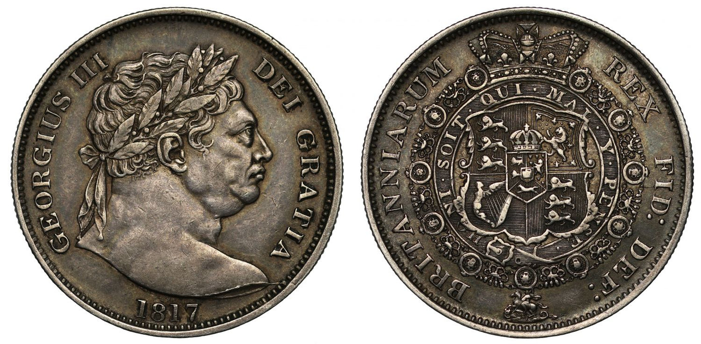 George III 1817 Halfcrown, large "bull head" final year