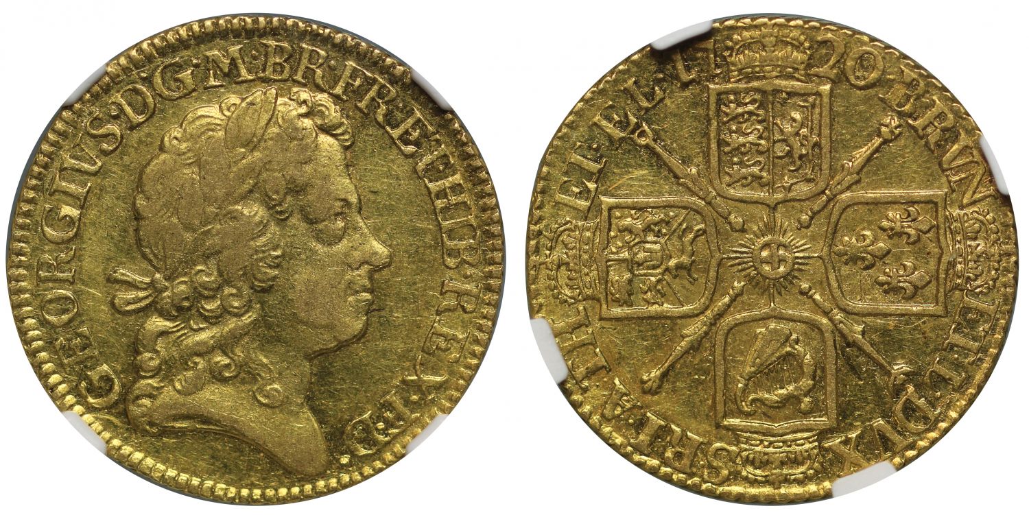 George I 1720 Guinea Fourth head, rare date XF45