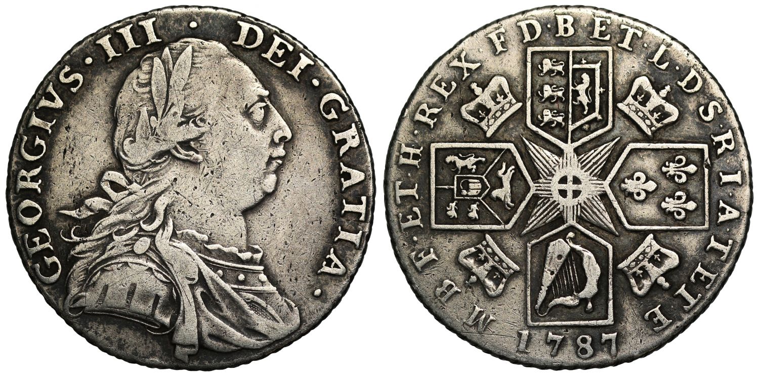 George III 1787 Shilling, no stops at date, very rare