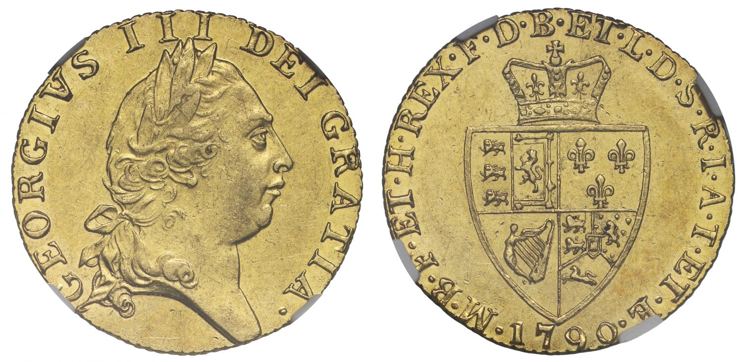George III 1790 Guinea, fifth bust, spade type reverse AU55