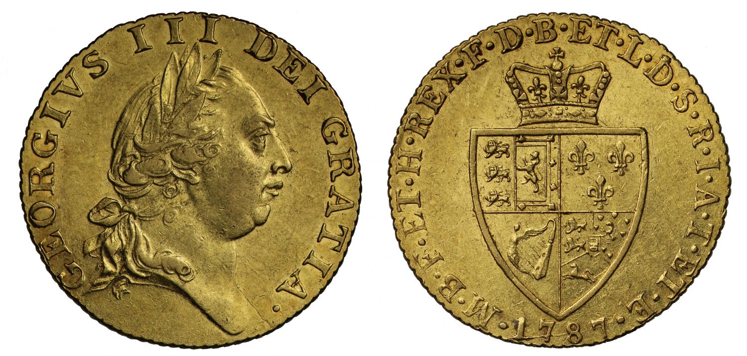 George III 1787 Guinea, fifth bust, spade type reverse