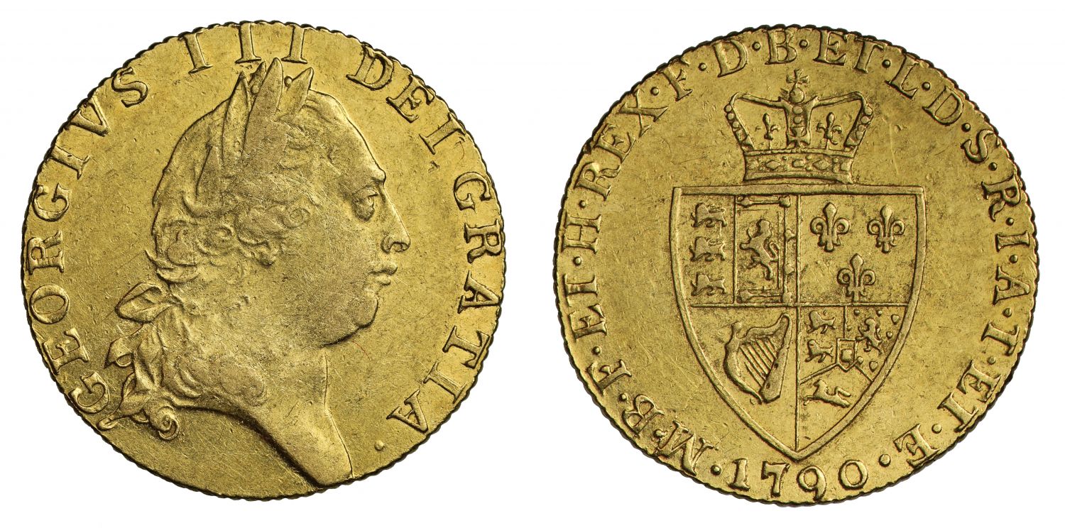 George III 1790 Guinea, fifth bust, spade type reverse
