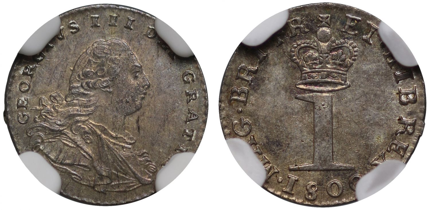 George III 1800 Penny, MS64, obverse portrait as in Octagonal counterstamp
