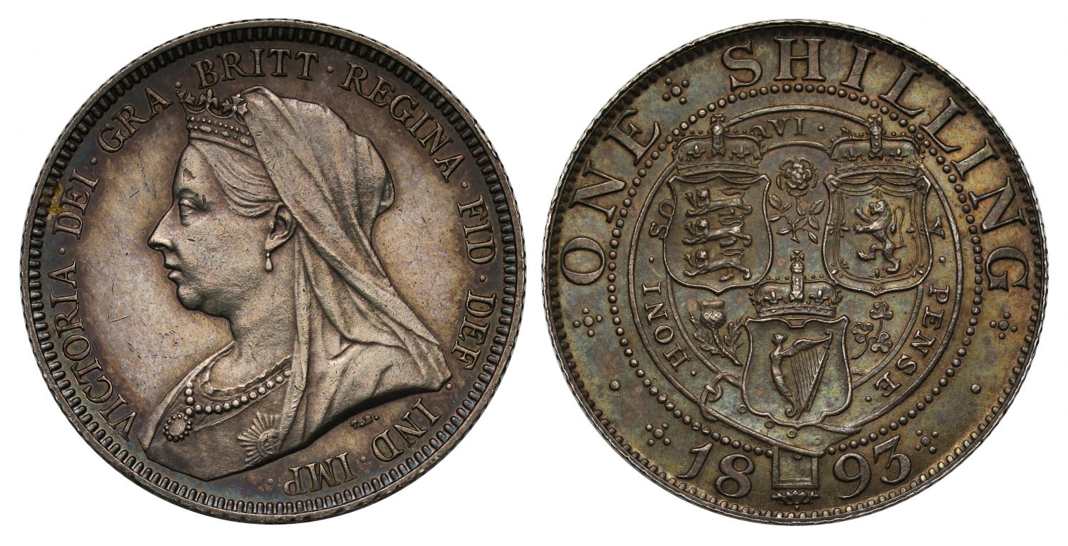 Victoria 1893 Shilling, old head issue, first year