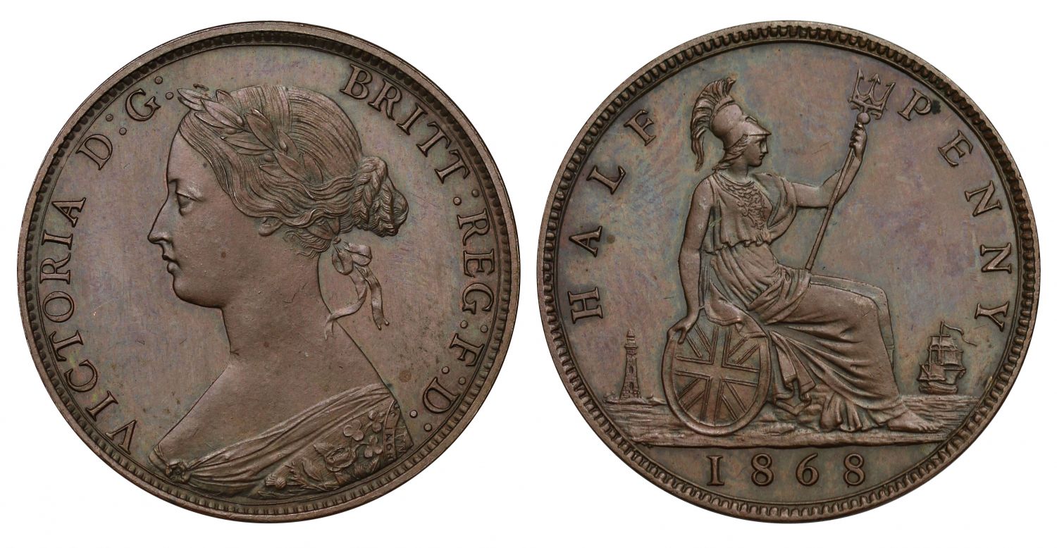 Victoria 1868 proof Halfpenny struck in bronzed copper PF64 BN