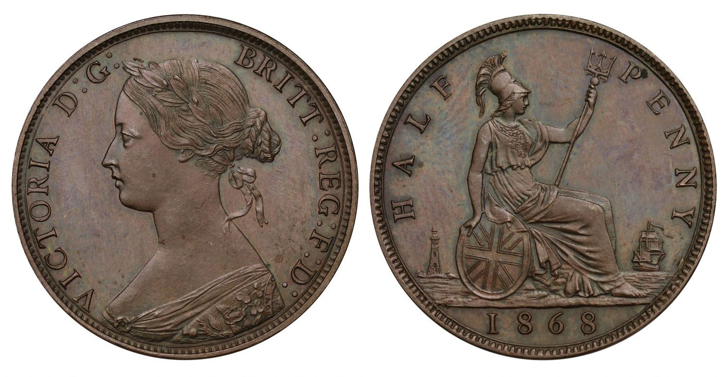 Victoria 1868 proof Halfpenny struck in bronzed copper PF64 BN