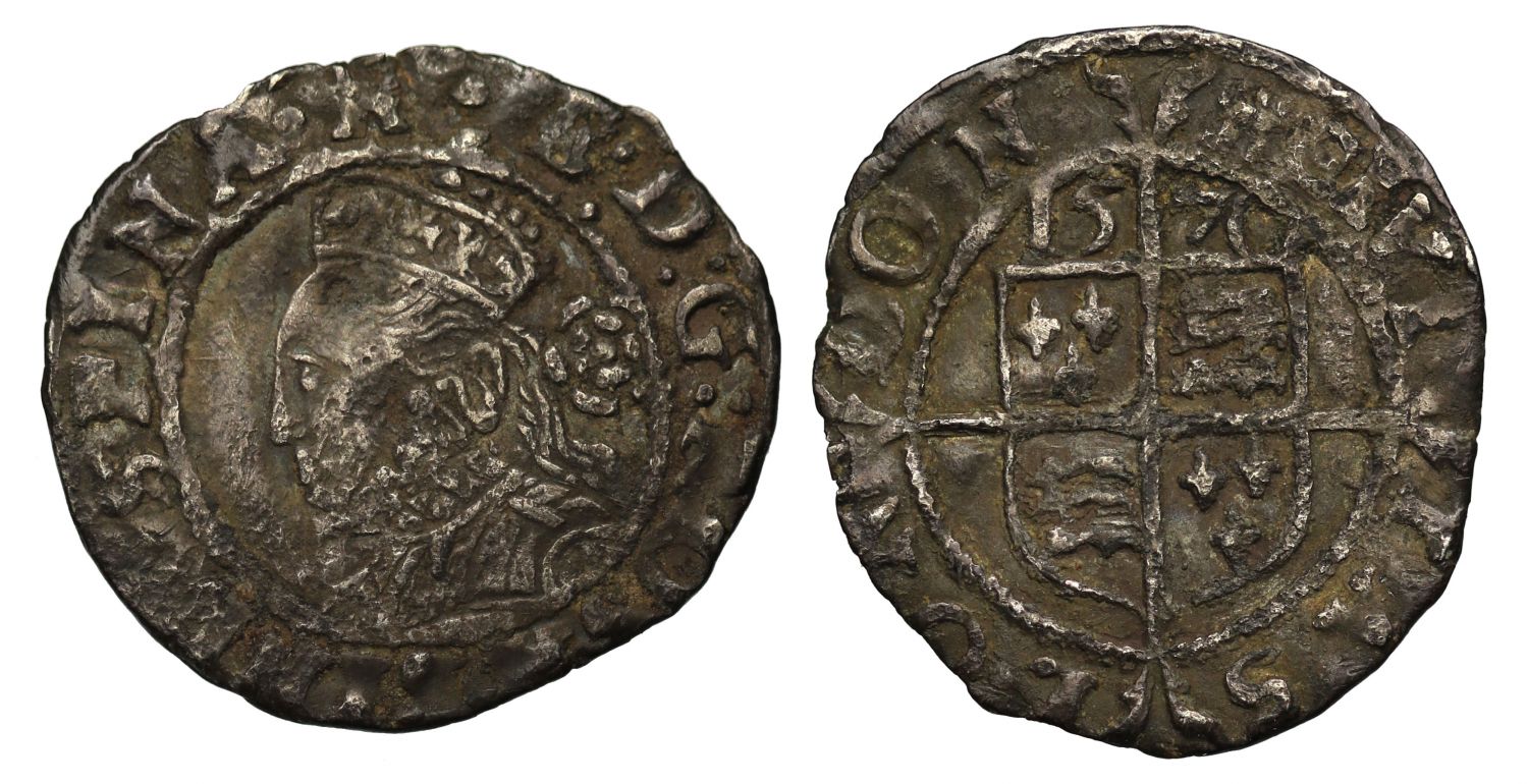 Elizabeth I 1570 Threehalfpence, London, mint mark castle
