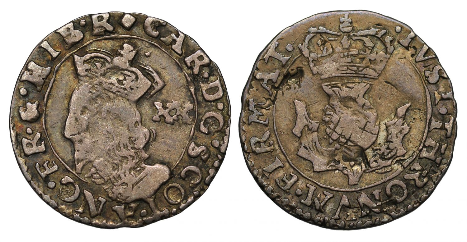 Scotland, Charles I Twenty Pence, Thomas Falconer anonymous issue, mm lozenge