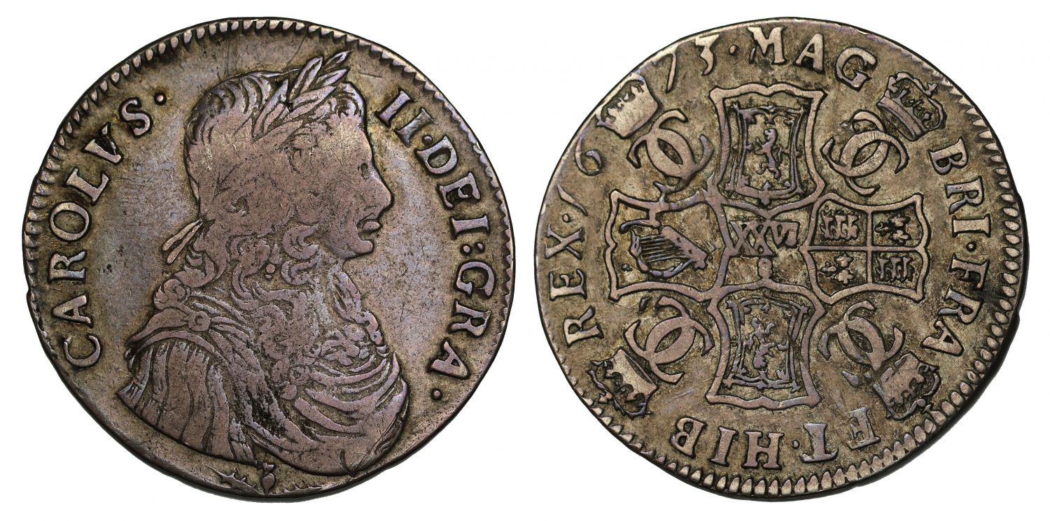 Scotland, Charles II 1673 Two-Merks, type II with thistle below bust