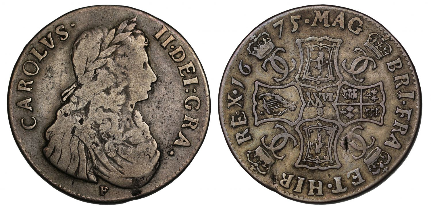 Scotland, Charles II 1675 Two Merks, type III with F below bust