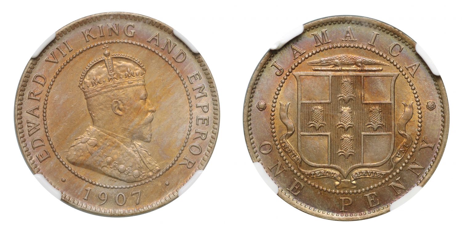Jamaica, Edward VII, Cu-Ni Penny, 1907. Top pop.
