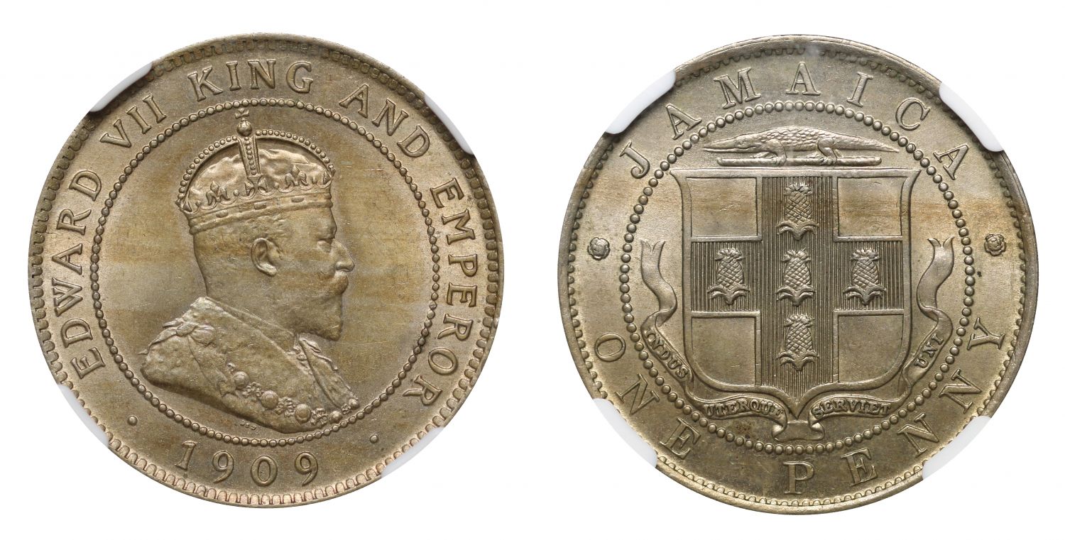 Jamaica, Edward VII, Cu-Ni Penny, 1909. Top pop.