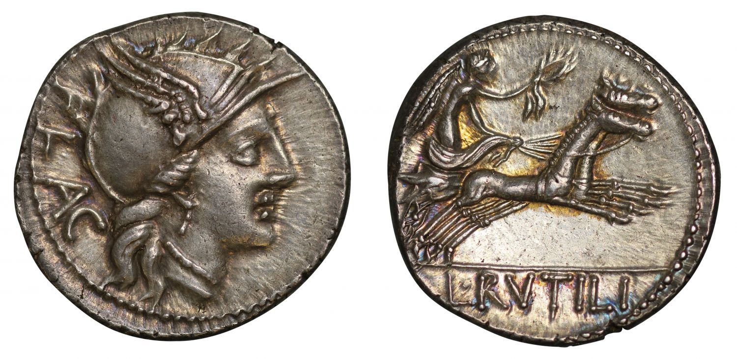 L Rutilius Flaccus, Silver Denarius.