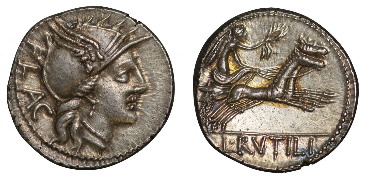L Rutilius Flaccus, Silver Denarius.