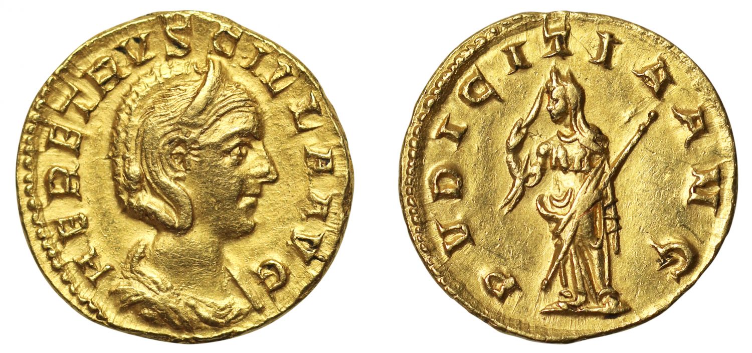 Herennia Etruscilla, Gold Aureus, NGC AU 5/5, 3/5.