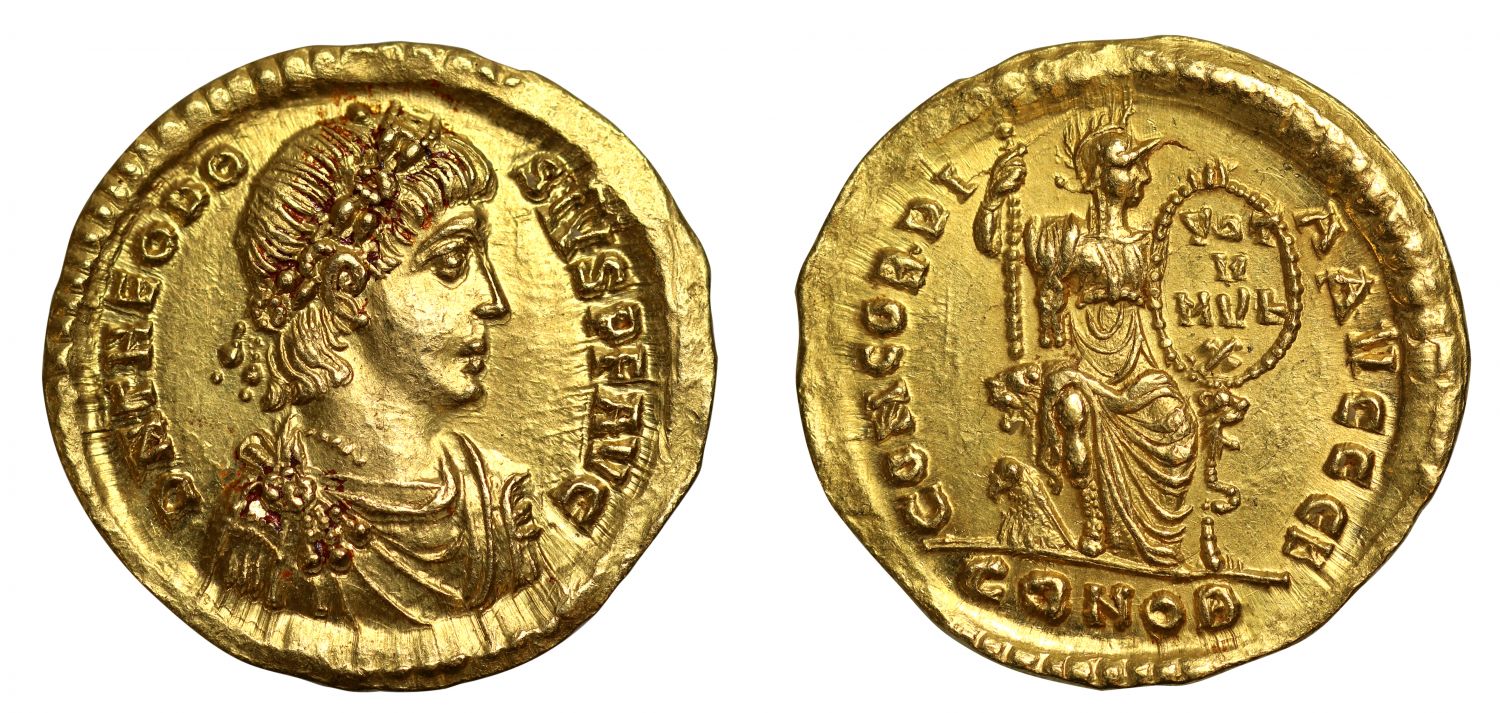 Theodosius I, gold Solidus, Constantinople