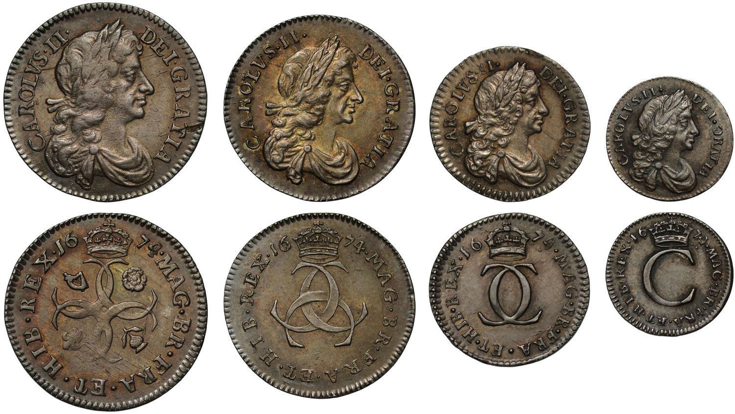 Charles II 1674 Maundy Set, Penny with inverted G in GRATIA, rare