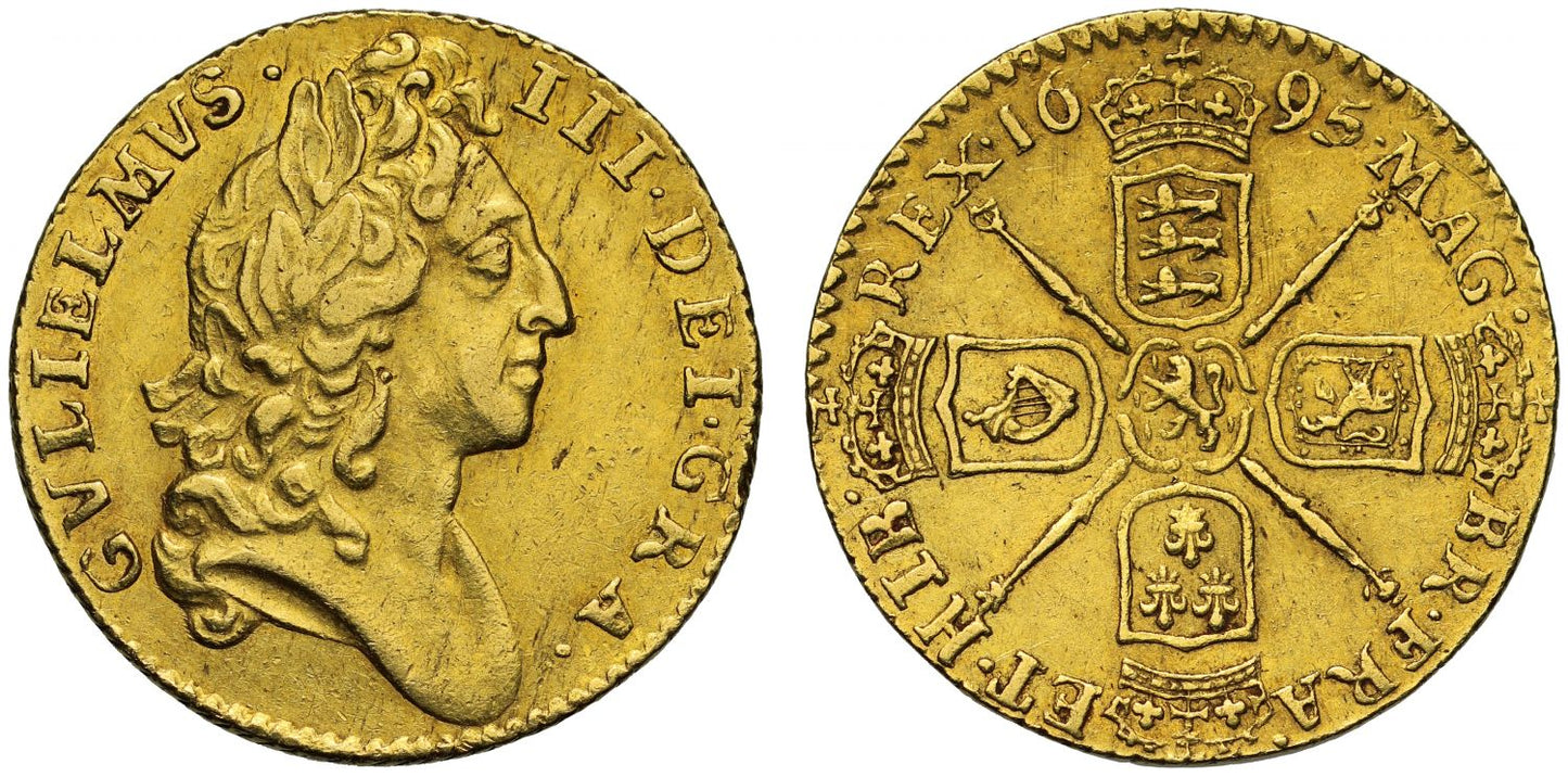 William III 1695 Half-Guinea, first year, AU58