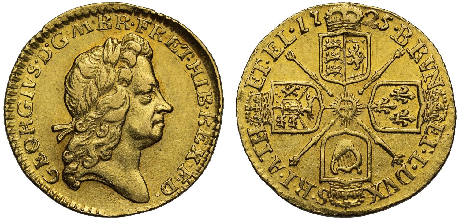 George I 1725 Half-Guinea, second bust, AU58