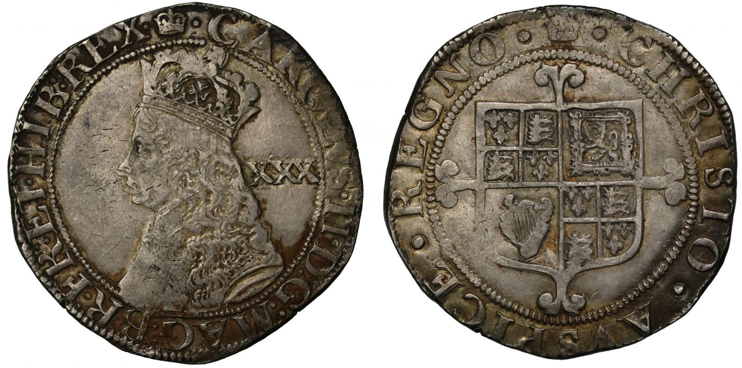 Charles II Halfcrown Third Hammered Issue, all stops present, great portrait