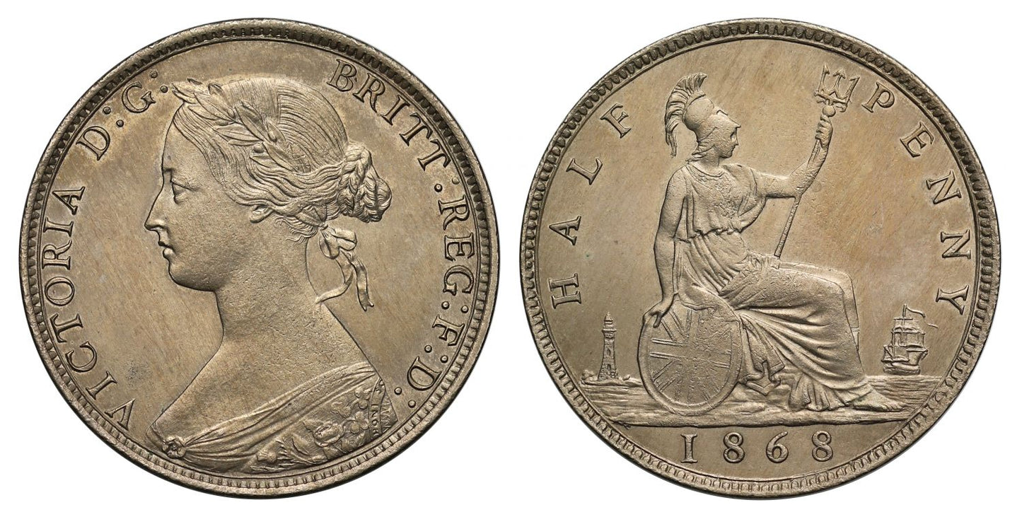 Victoria 1868 cupro-nickel pattern Halfpenny