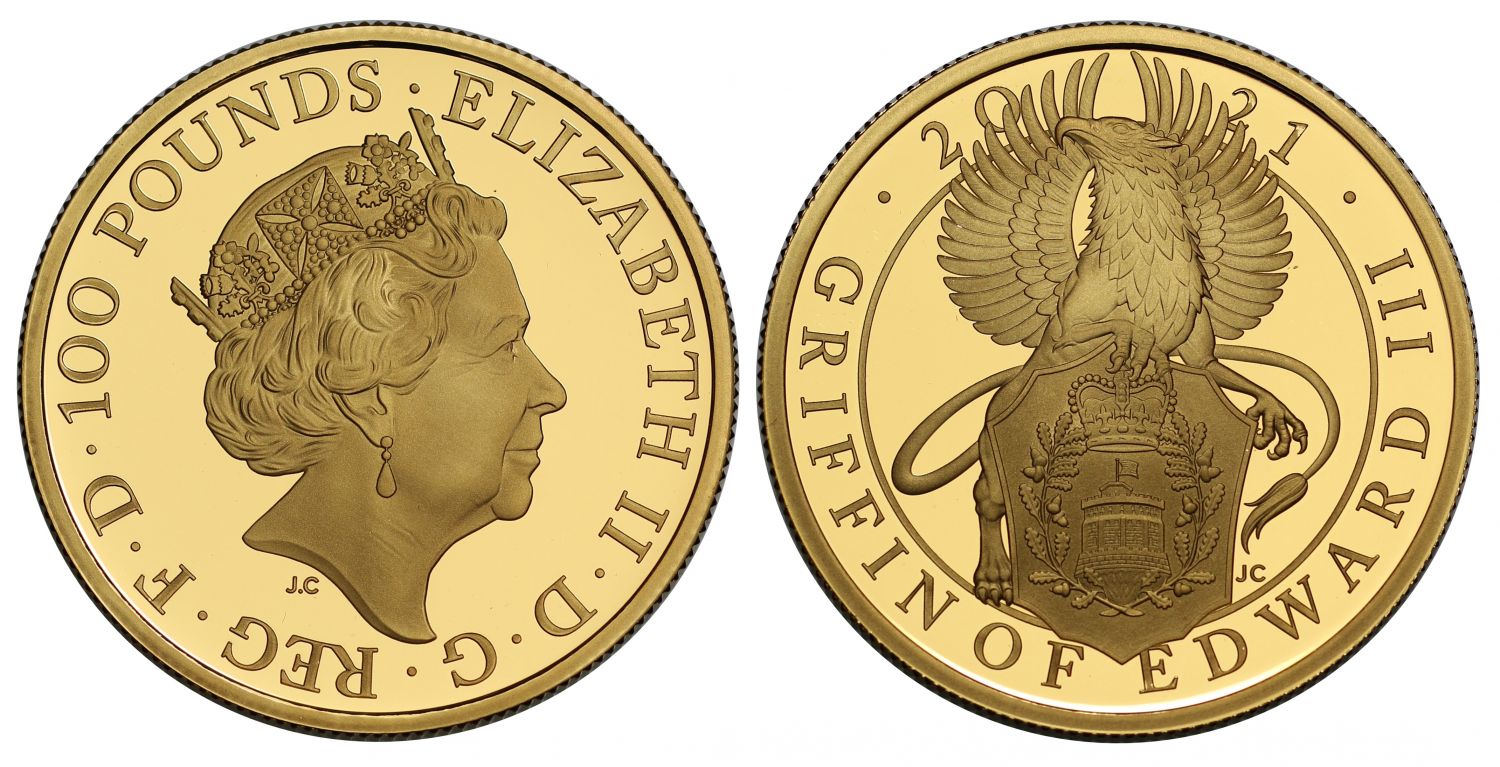 QEII 2021 PF70 UCAM gold 1oz Griffin of Edward III