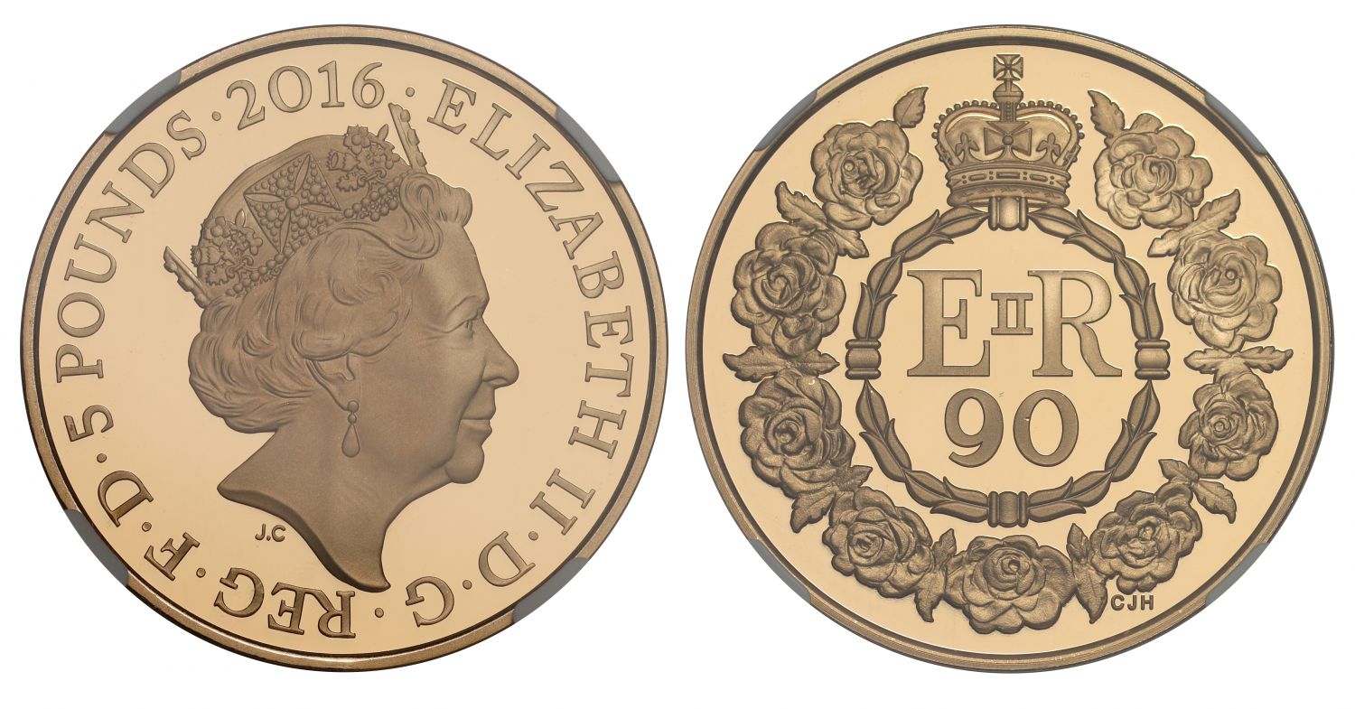 Elizabeth II 2016 PF70 UCAM Five-Pounds - Queen's 90th Birthday