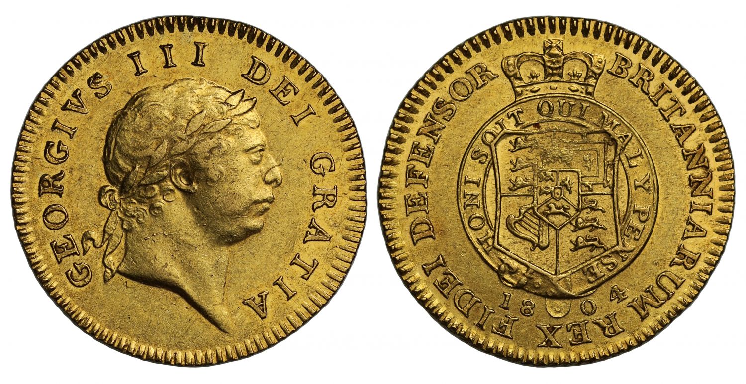 George III 1804 Half-Guinea, seventh bust, Iverson dies 3/B, graded AU58