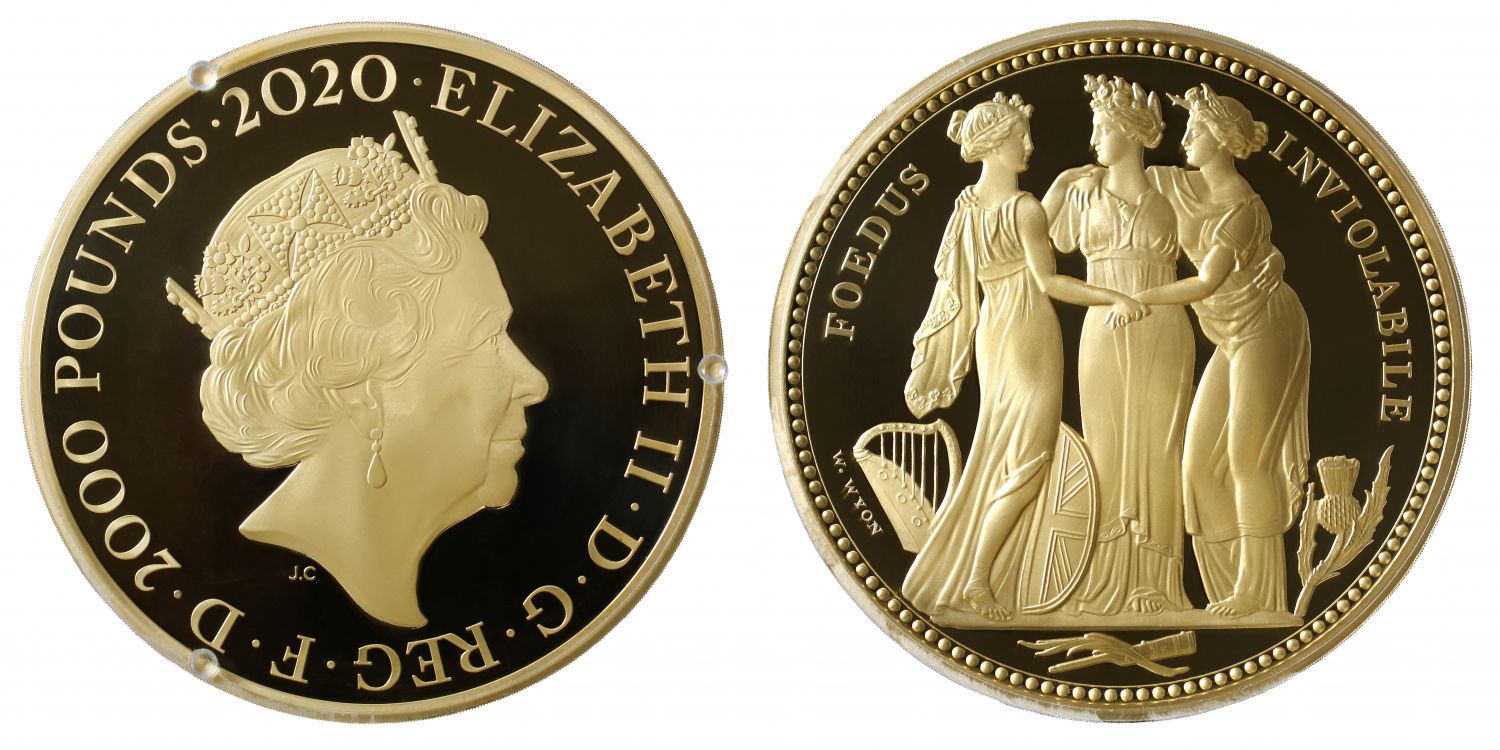 QEII 2020 gold PF70 UC 2 Kilo Three Graces FIRST DAY OF ISSUE
