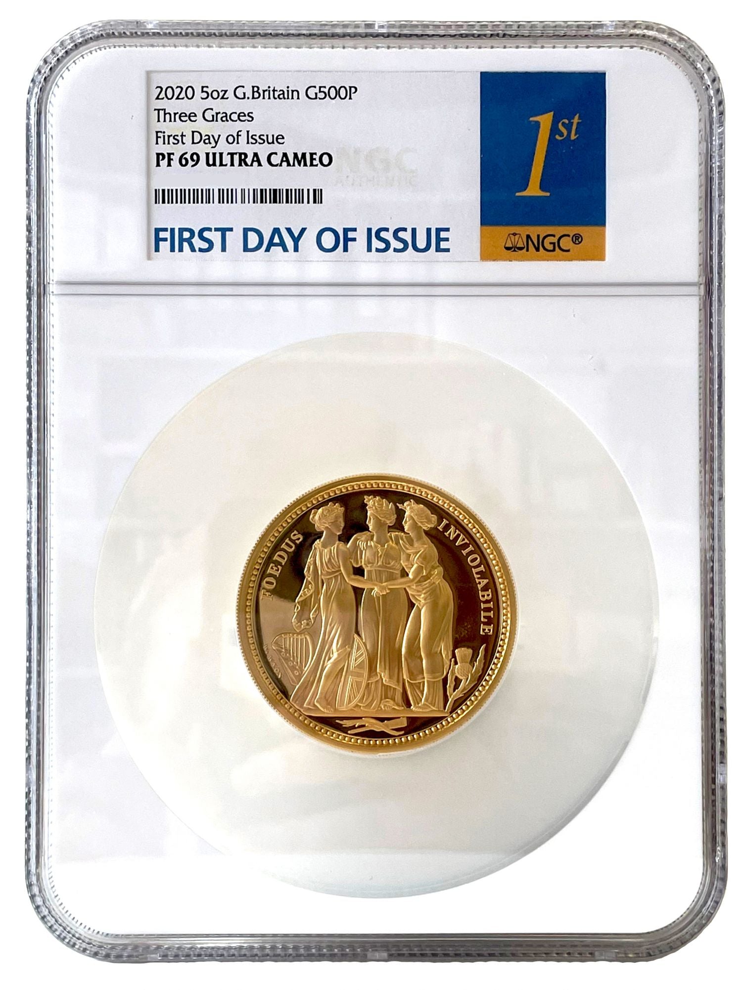 * QEII 2020 gold PF69 1st Day of Issue 5oz Three Graces