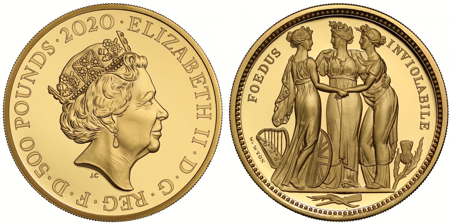 Elizabeth II 2020 gold proof 5oz Three Graces, Royal Mint Great Engravers