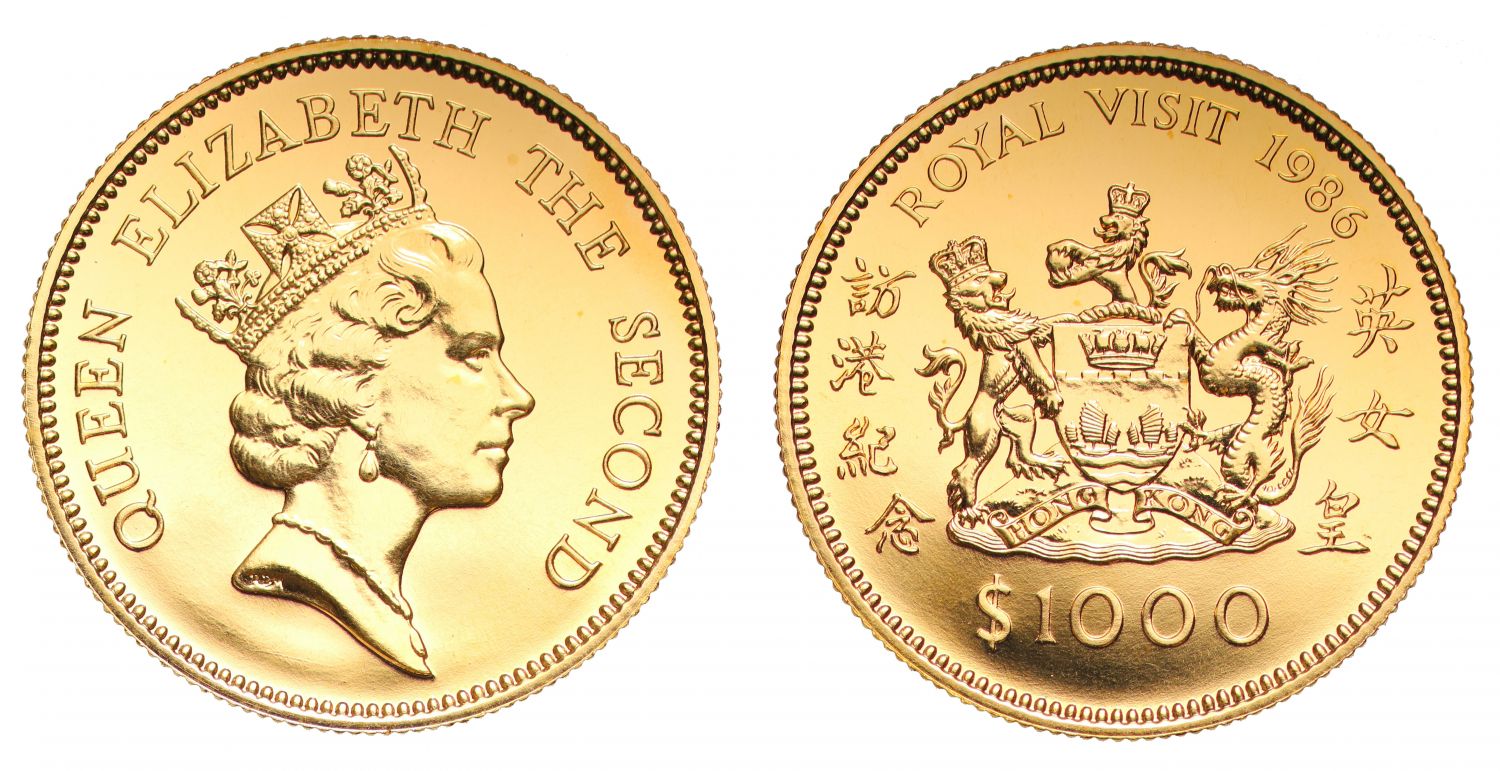 Hong Kong 1986 gold BU $1000 - Royal Visit