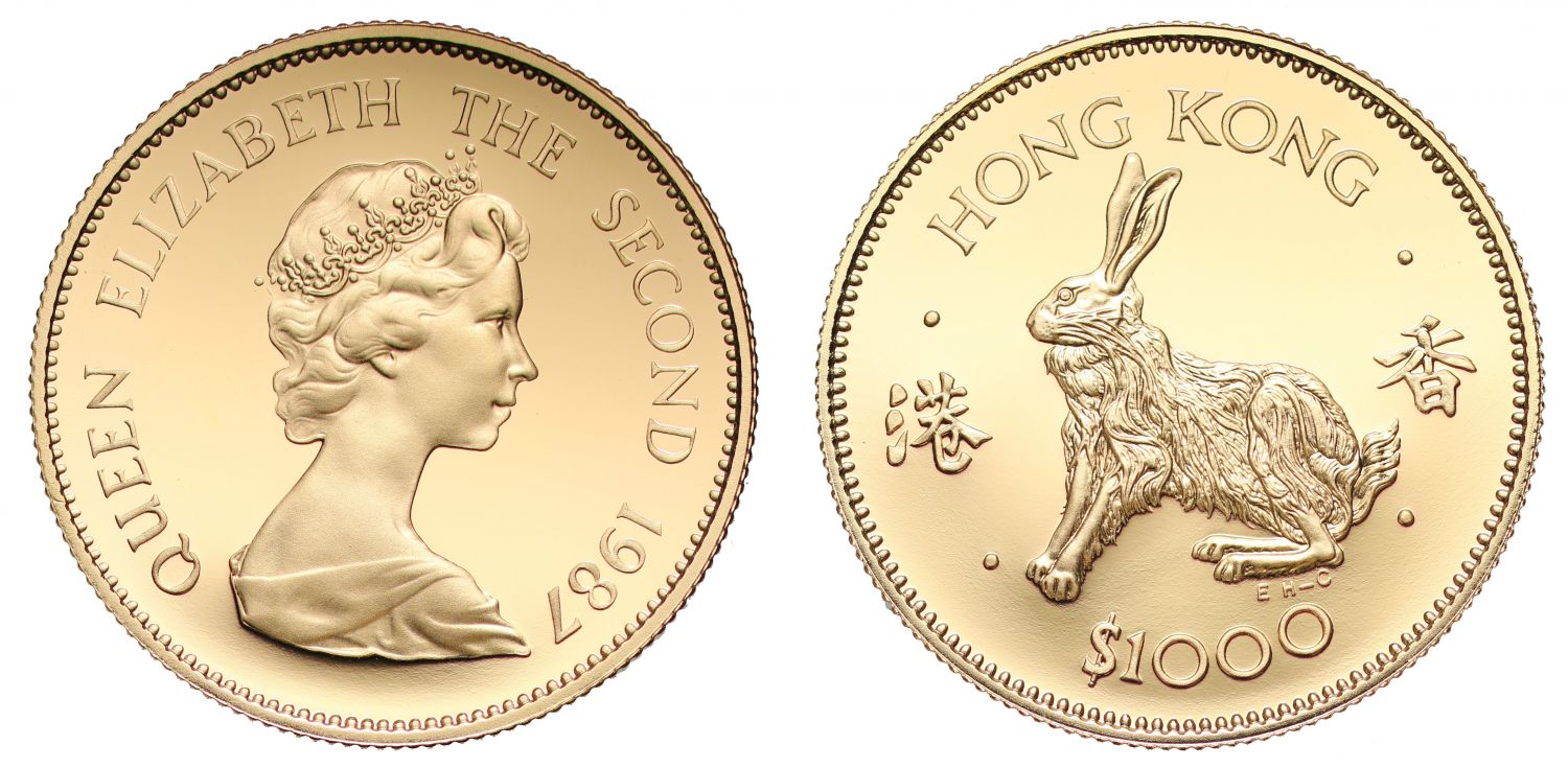 Hong Kong 1987 PF69 UCAM gold $1000 - Lunar Year of the Rabbit