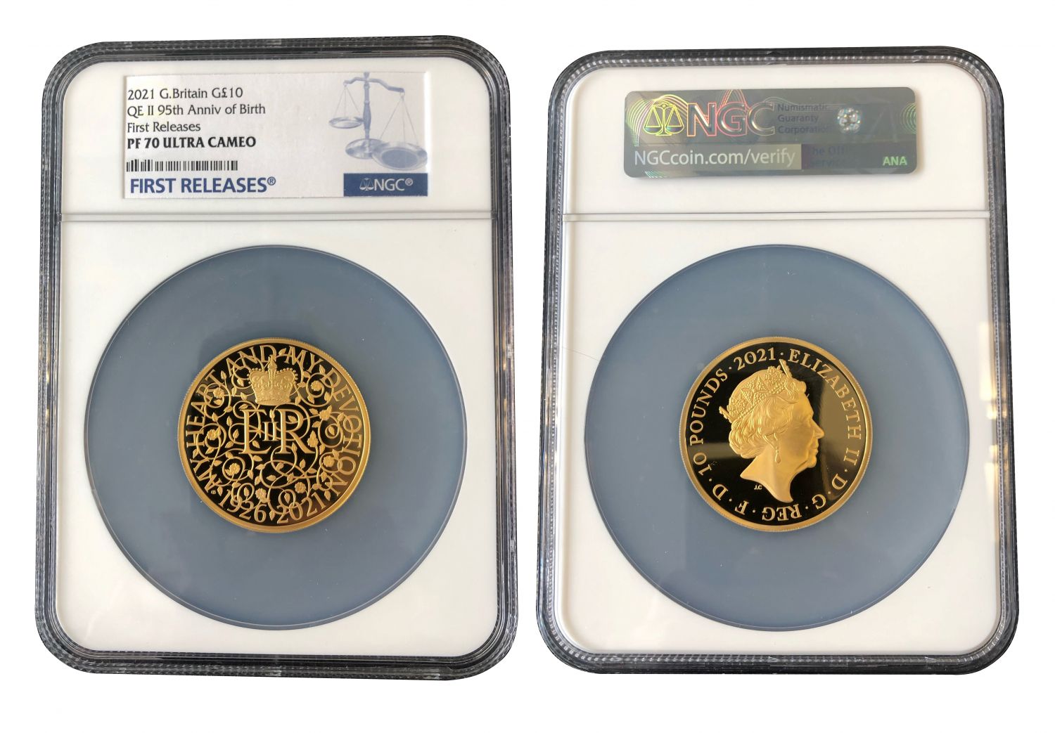 * Elizabeth II 2021 PF70UC gold 5oz FR 95th Birthday