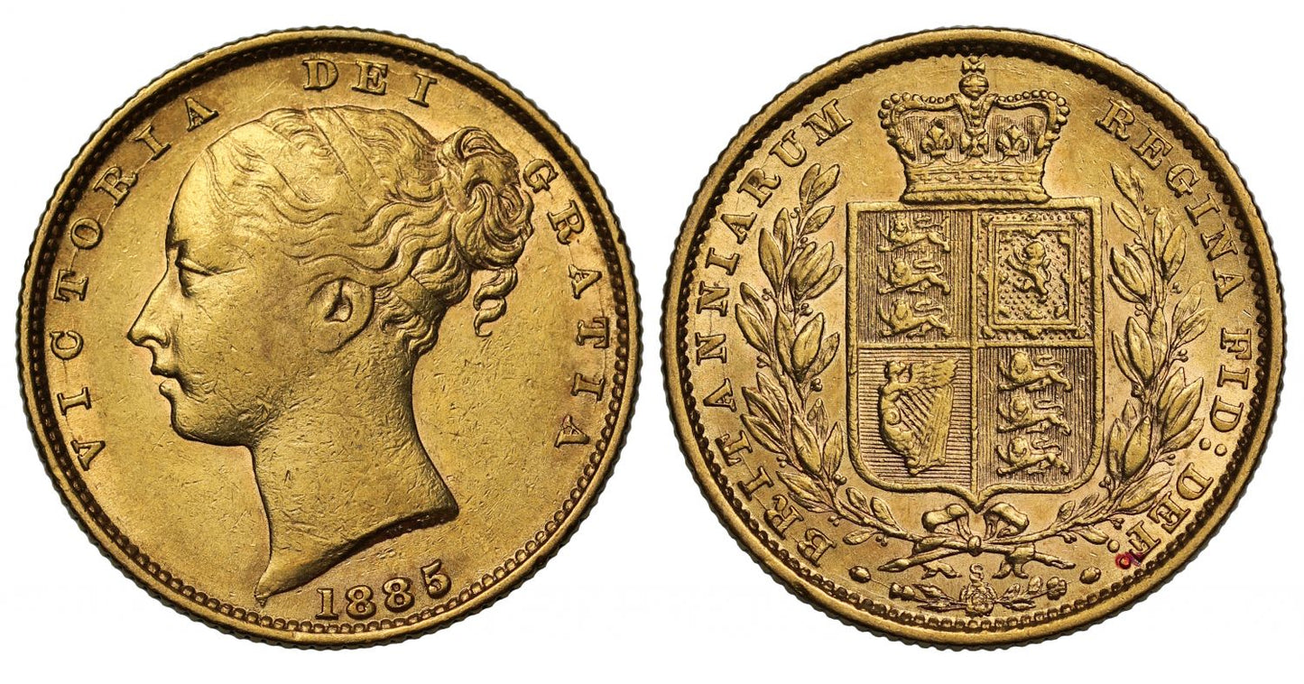 Victoria 1885 Sydney Shield Sovereign, young head