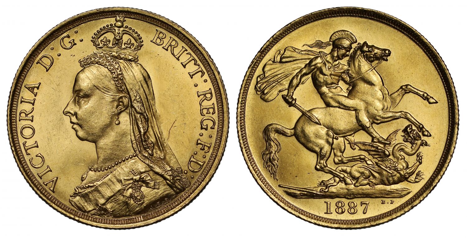 Victoria 1887 Two-Pounds, MS63, Golden Jubilee issue
