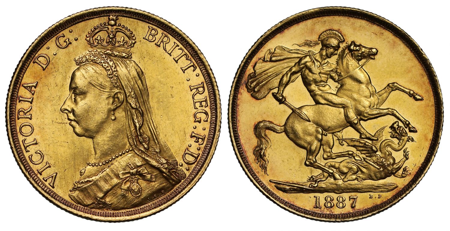 Victoria 1887 Two-Pounds, Golden Jubilee issue, taller date large BP, MS62+