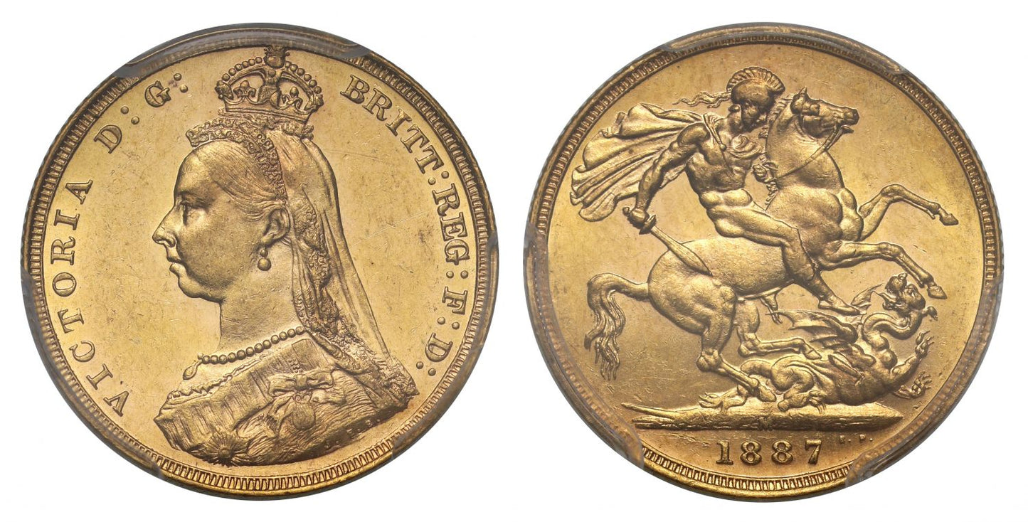 Victoria, Sovereign, 1887 Melbourne, Hooked J initials, DISH M3, MS61 R5