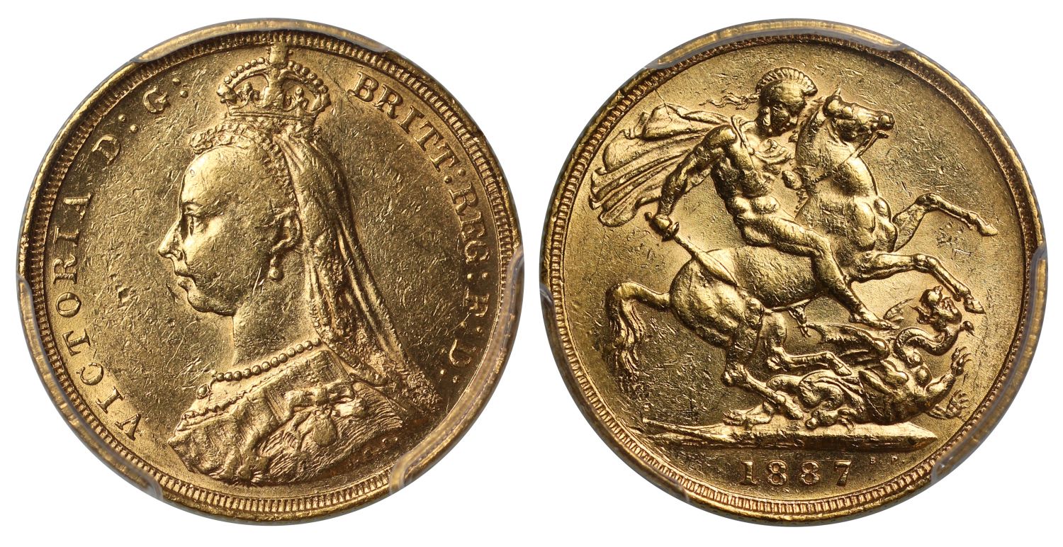 Victoria 1887 Sovereign Sydney mint DISH S3 = R4, AU55
