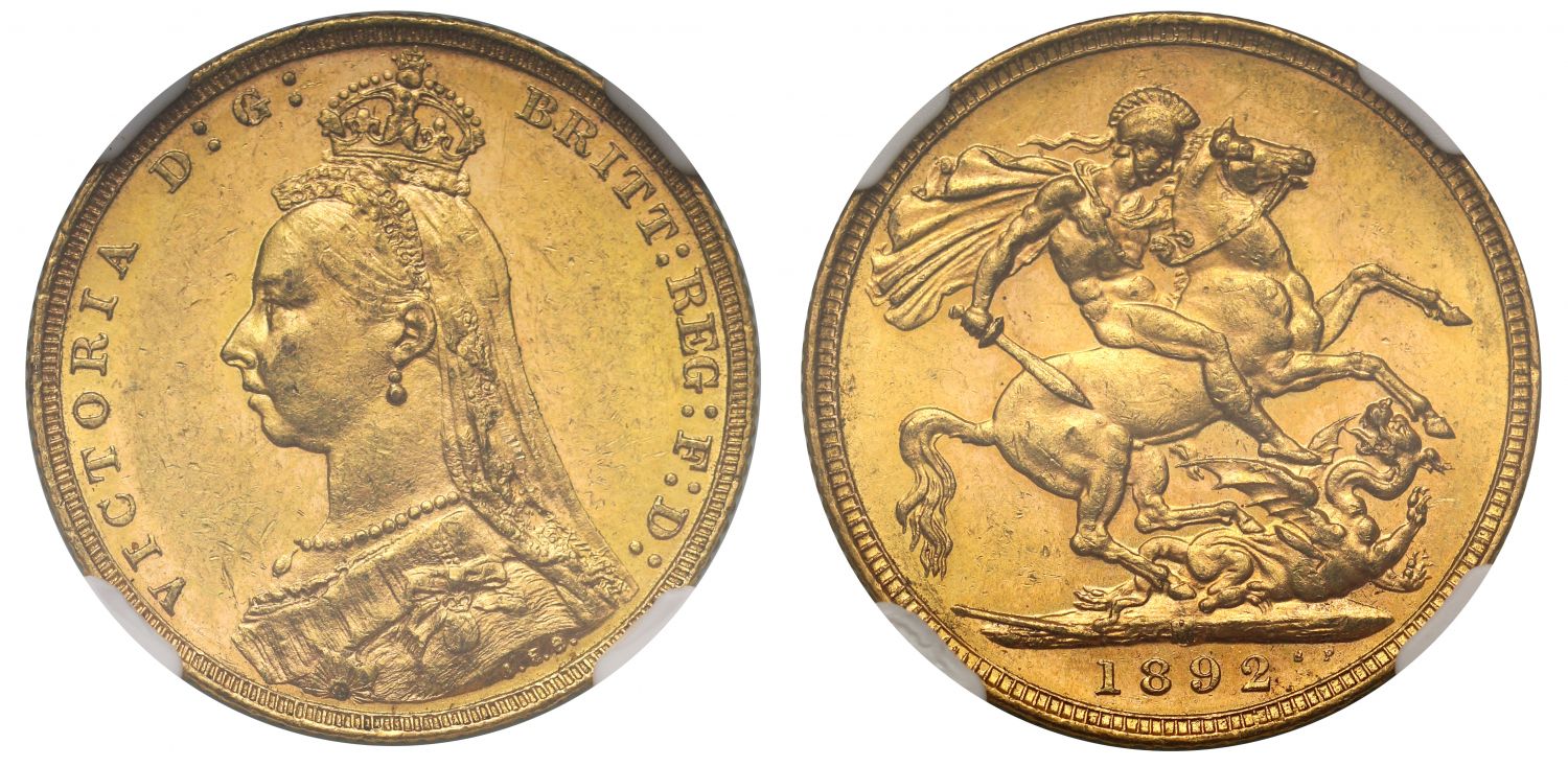 Victoria 1892-M Sovereign Melbourne mint, MS62