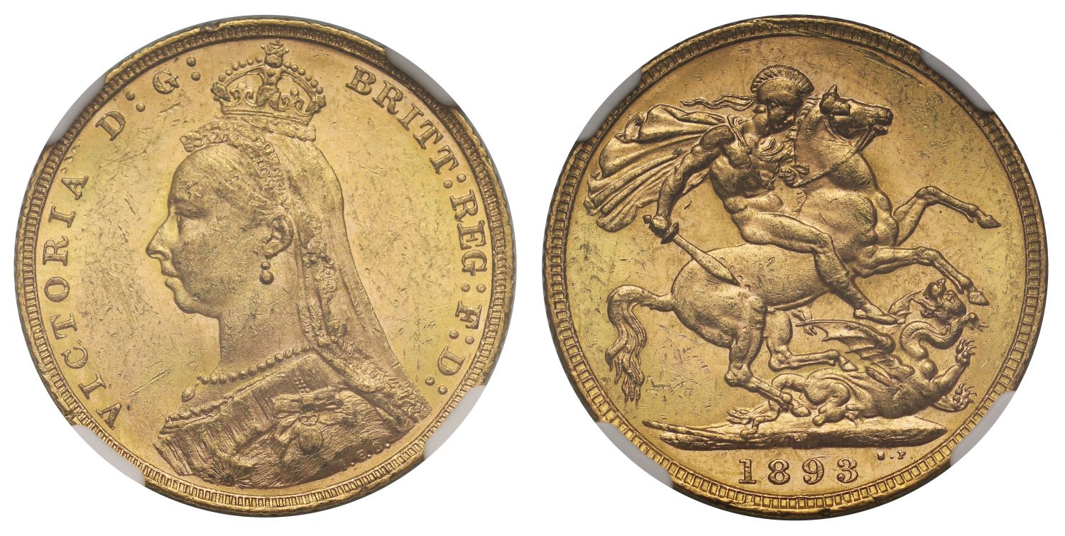 Victoria 1893-M Sovereign, Melbourne, Jubilee head, final year for type MS61