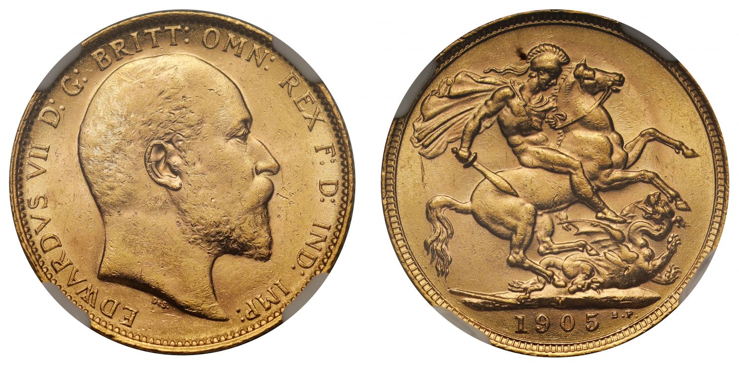 Edward VII 1905-M Sovereign Melbourne Mint MS62