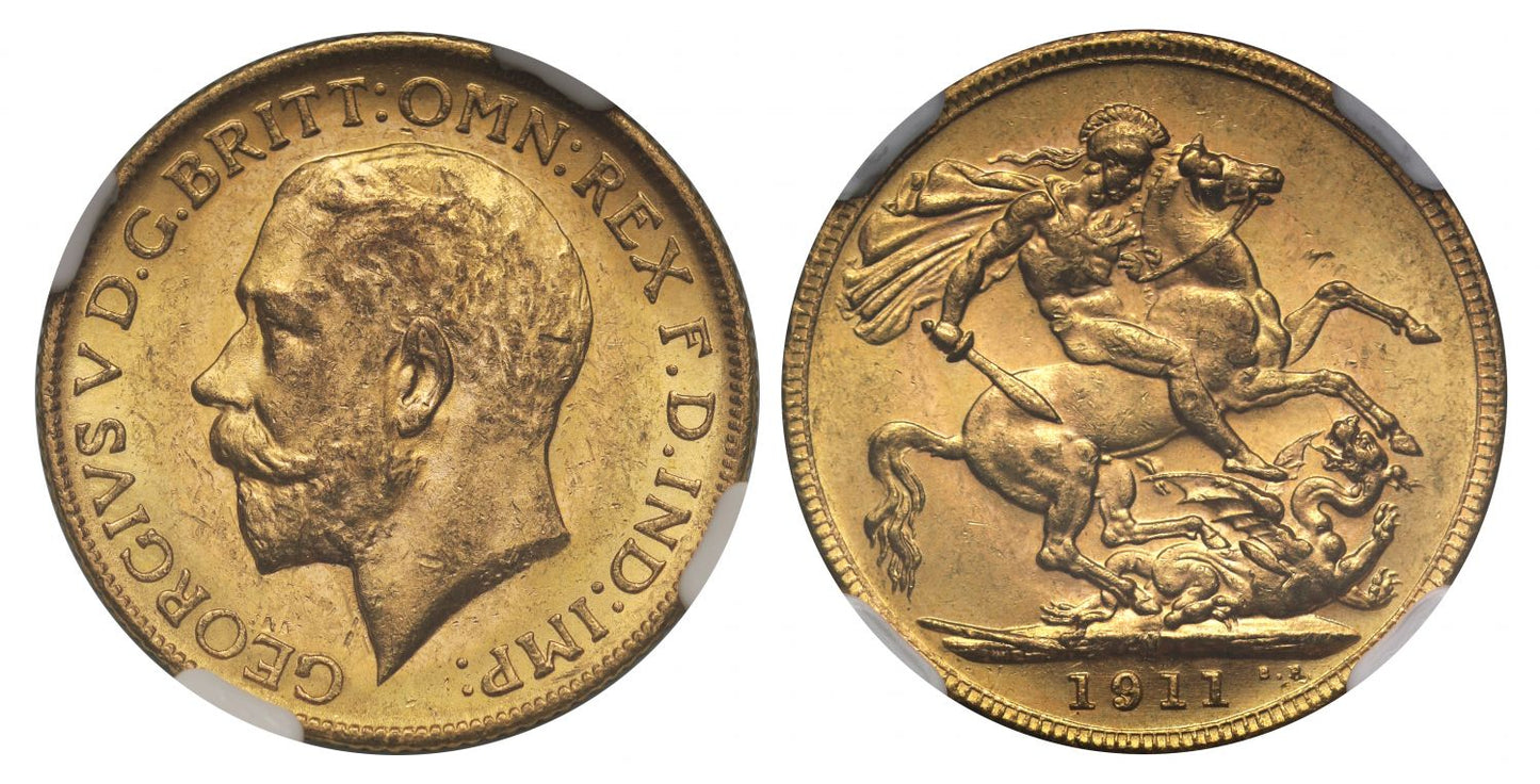 George V 1911-M Sovereign Melbourne Mint MS62 Coronation year