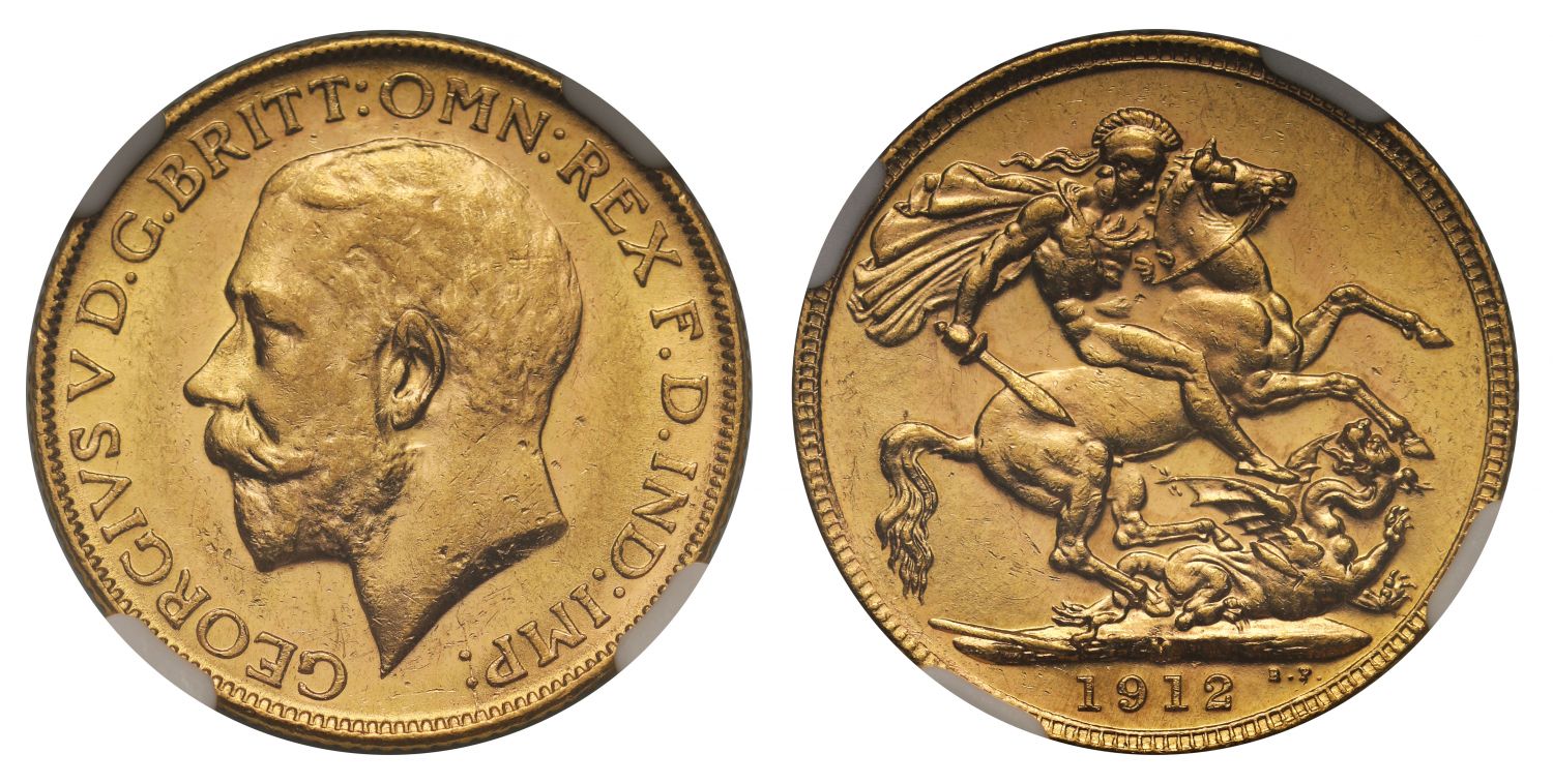 George V 1912-M Sovereign Melbourne Mint MS61