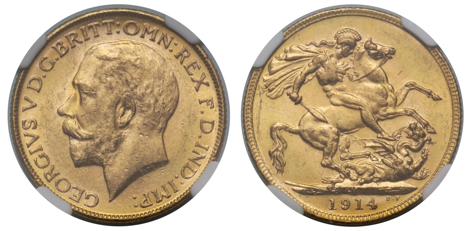 George V 1914-M Sovereign Melbourne Mint MS62+
