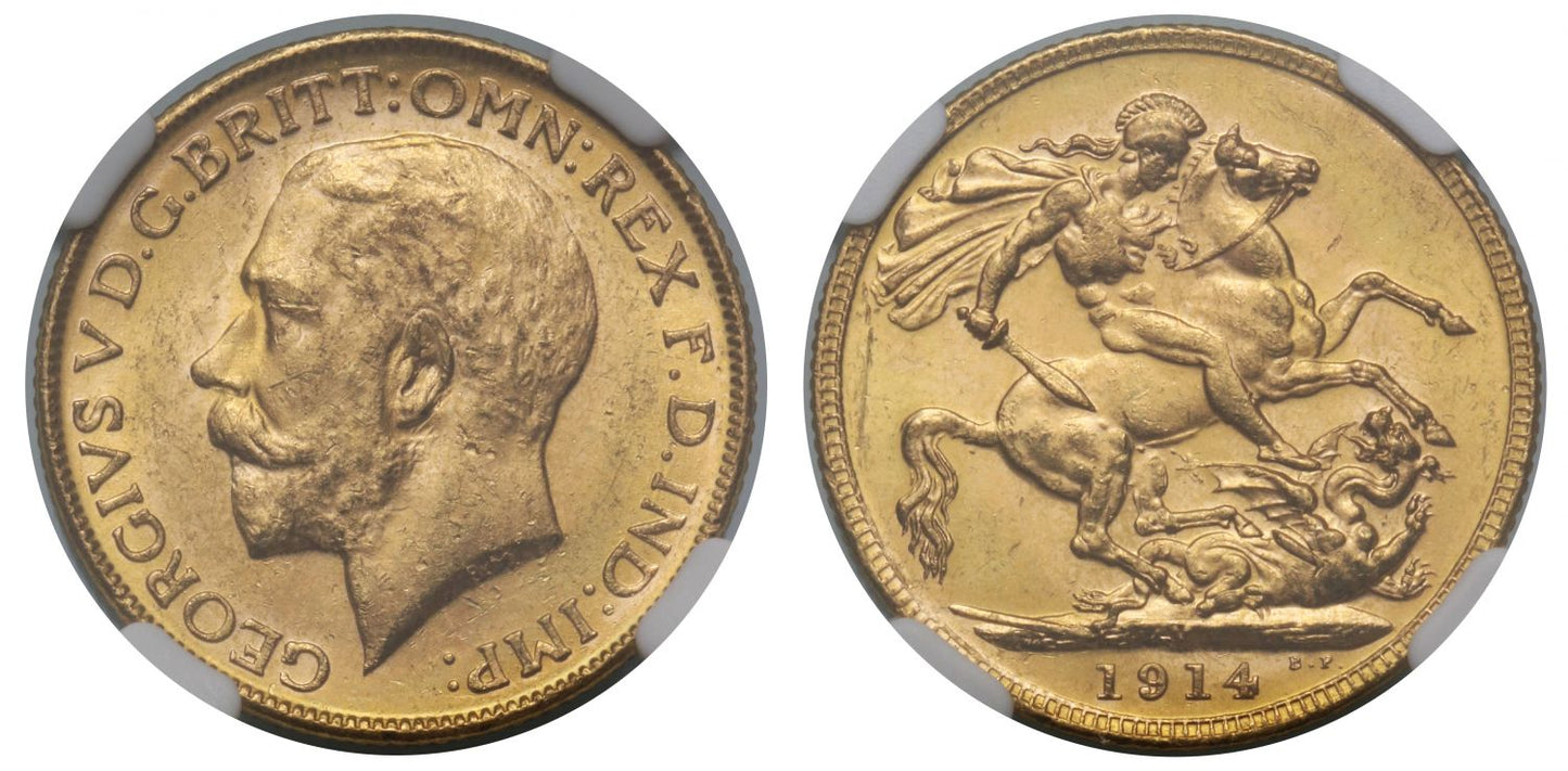 George V 1914-M Sovereign Melbourne Mint MS62+