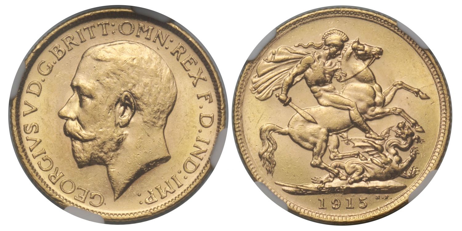 George V 1915-M Sovereign Melbourne Mint MS62