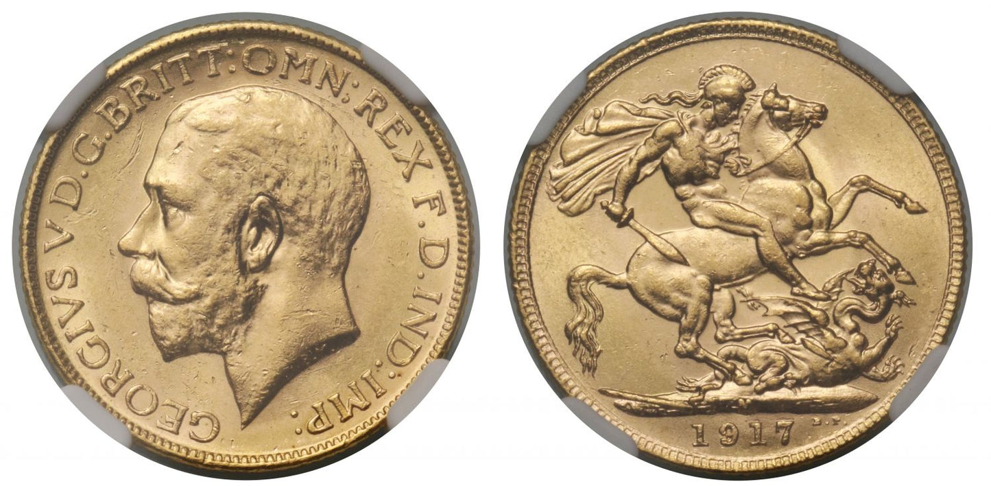 George V 1917-M Sovereign Melbourne Mint MS62