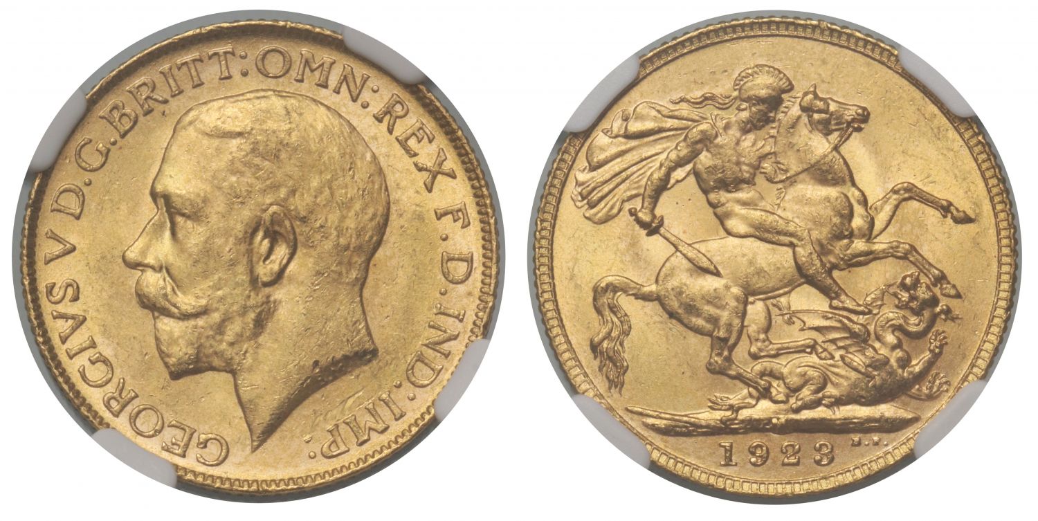 George V 1923-M Sovereign Melbourne Mint MS62+