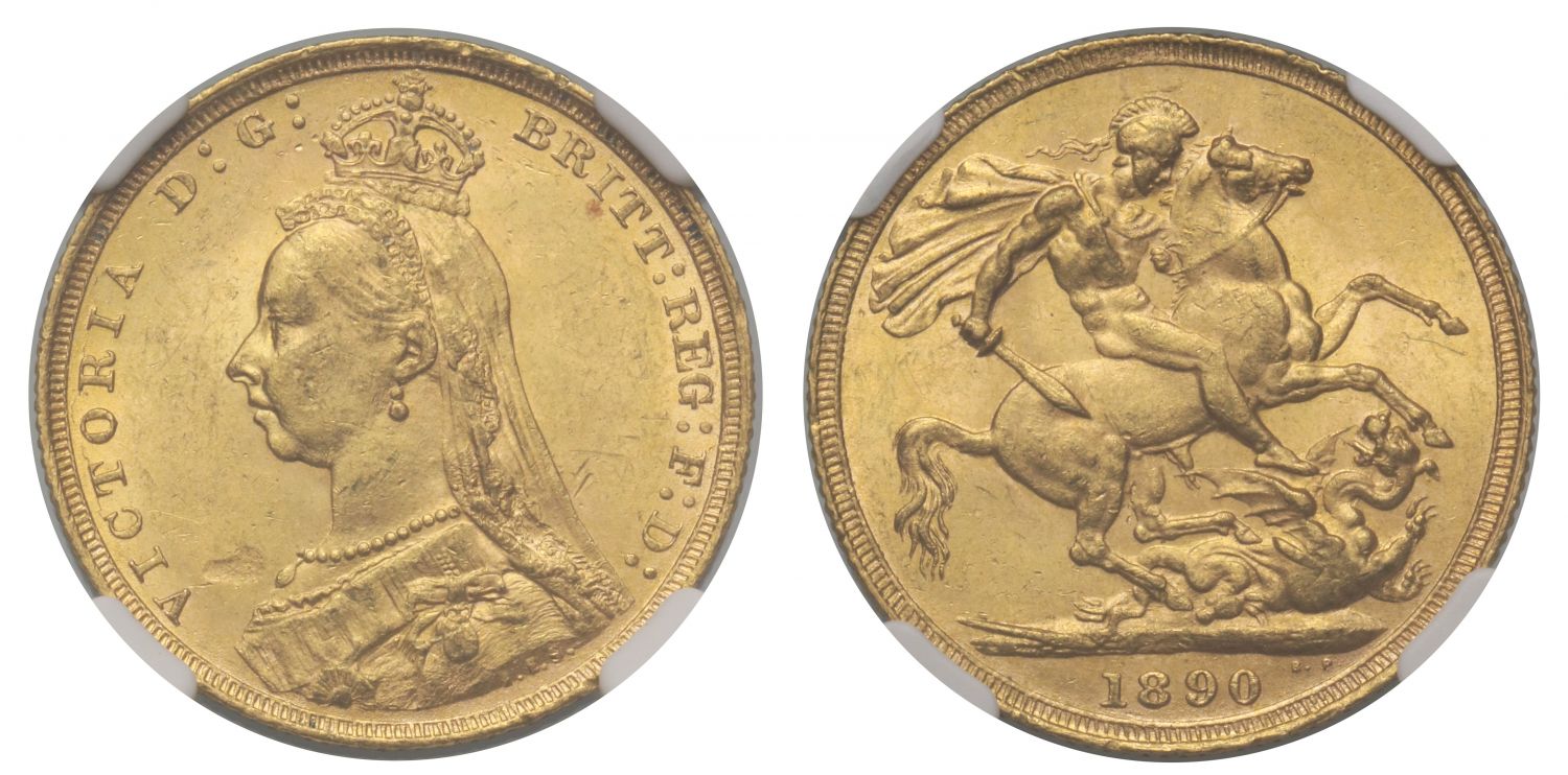 Victoria 1890 S Sovereign Sydney Mint, second legend, DISH S14 MS62